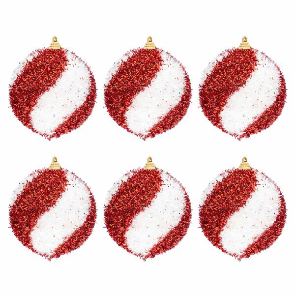 Set 6 Palline di Natale rosse e bianche Dolcezza Brillante 7 cm