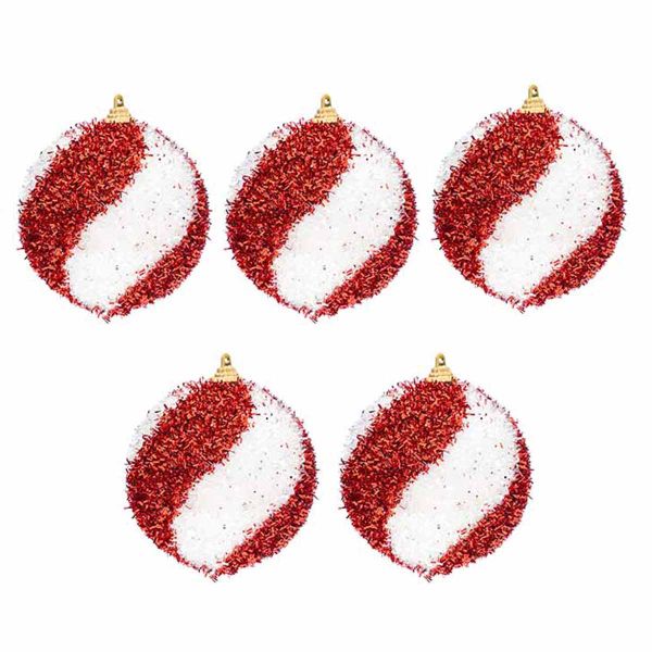 Set 5 Palline di Natale rosse e bianche Sweet Sleep Candy 9 cm