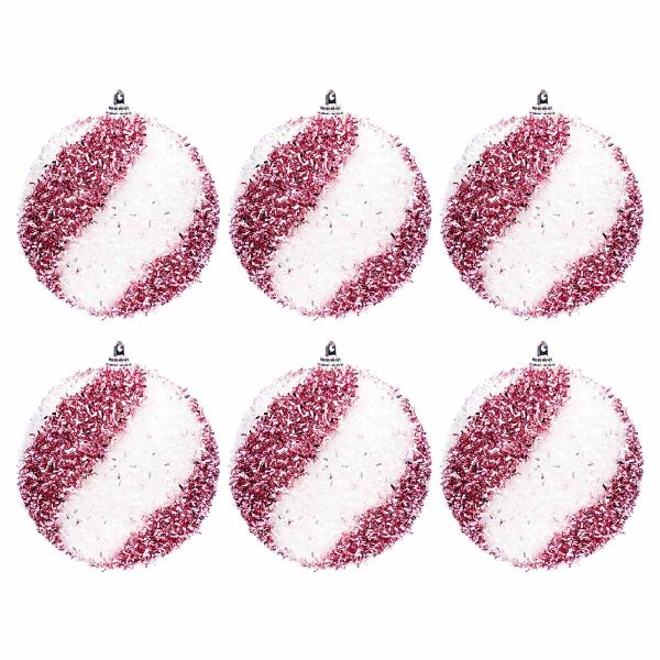 Set 5 Palline di Natale rosa e bianche Carezza di Rosa 9 cm