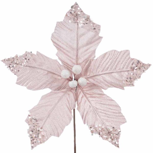 Fiore di Natale rosa con pailettes Simple Coeur 25 cm