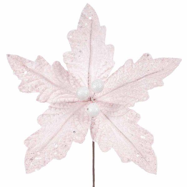 Fiore di Natale rosa con glitter Cygne Royale 22 cm