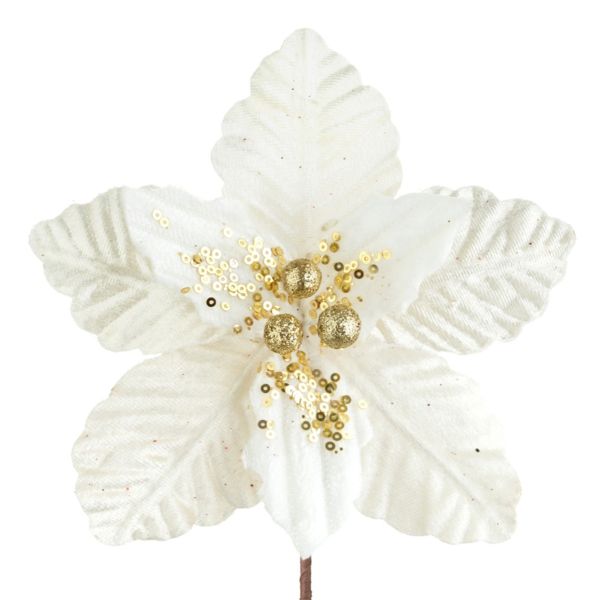 Fiore di Natale bianco con glitter Perle de la Riviere 18 cm