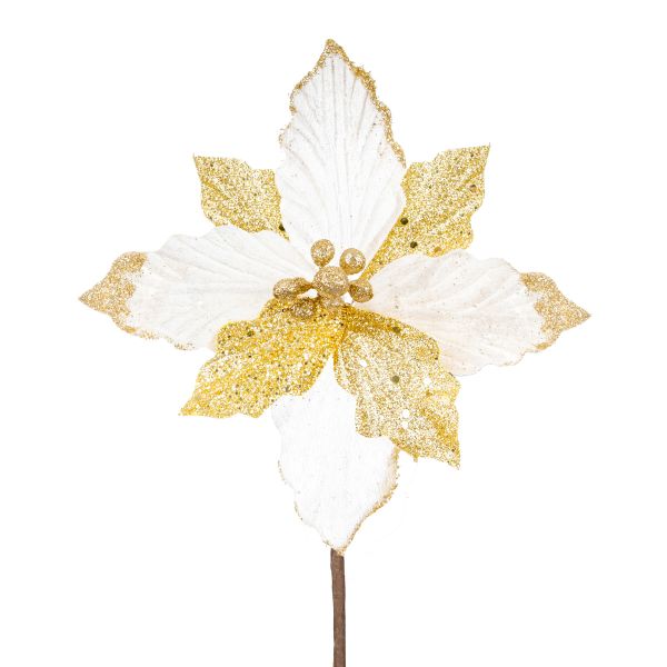 Fiore di Natale bianco e oro Holiday Bell 20 cm