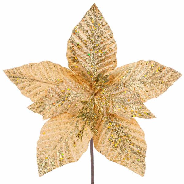Fiore di Natale oro con glitter Narcisse 35 cm