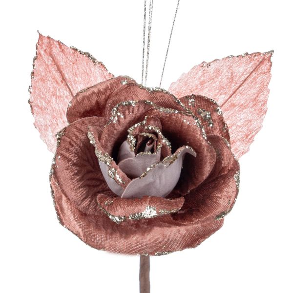 Rosa in rosa antico con gambo Nouveau Enfant 12 cm