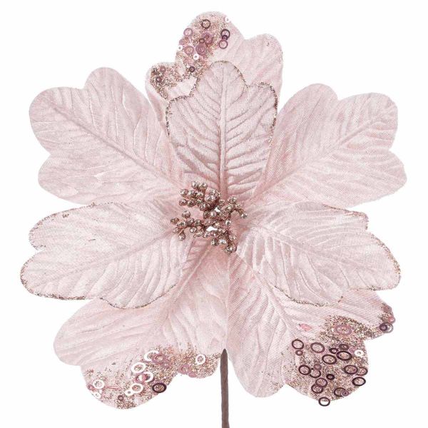 Fiore di Natale rosa con glitter Joyau de Petales 25 cm