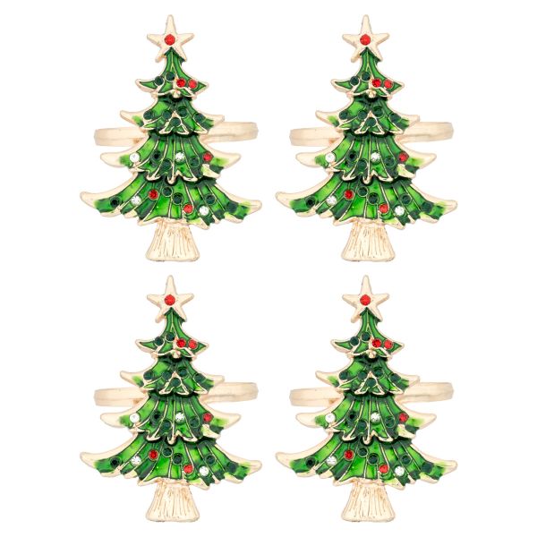Set 4 Portatovaglioli Natalizi Red Star Trees 4 cm