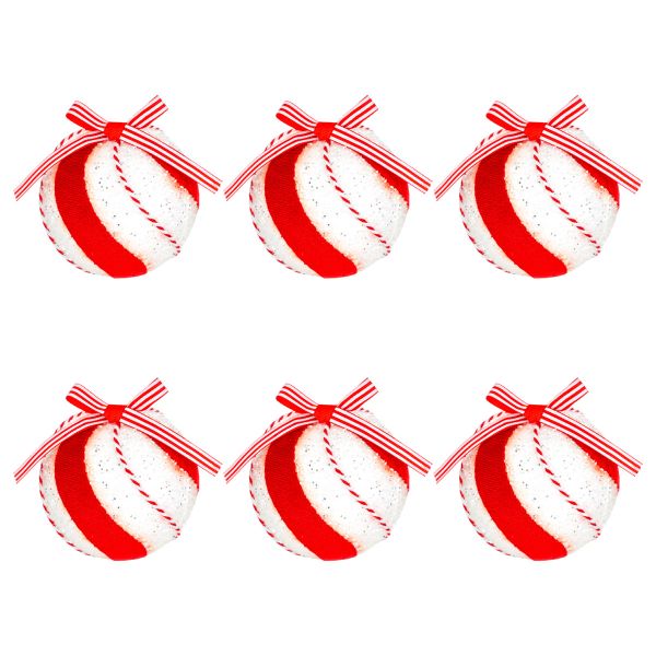 Set 6 Palline di Natale bianche e rosse Roads of the World 9 cm