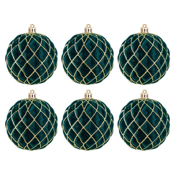 Set 6 Palline di Natale verdi Royal Leaves 8 cm 