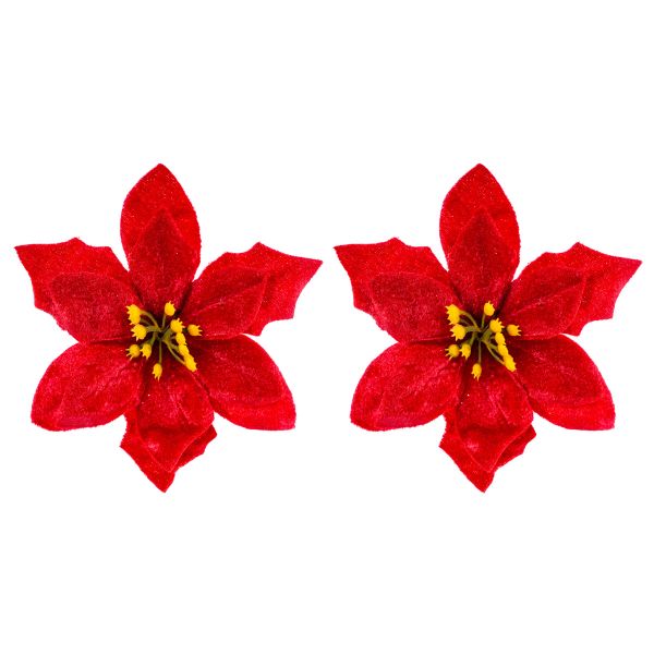 Set 2 Fiori di Natale rossi Lunes de Saturne 13 cm