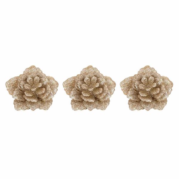 Set 3 Rose champagne con glitter Trois Promesses Eternelles 8 cm