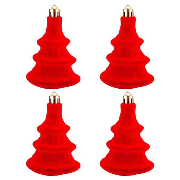 Set 4 Addobbi Natalizi Red Cream Fir Tree 9 cm