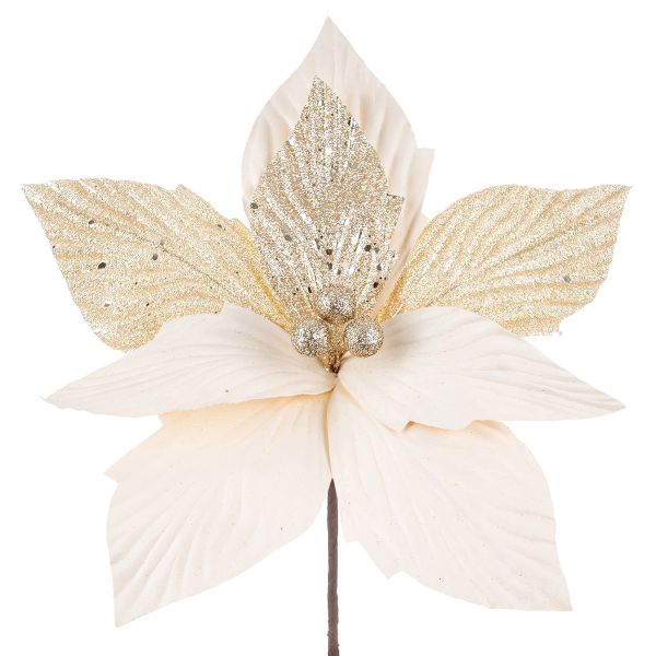 Fiore di Natale champagne con glitter Comete Halley 33 cm