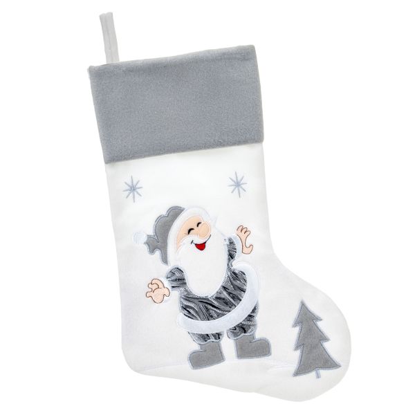 Calza di Natale bianco e argento Santa nella Foresta 40 cm