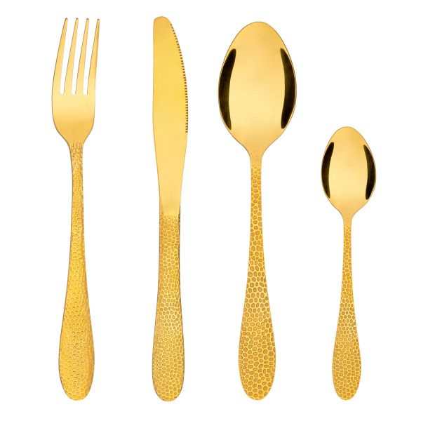Set di 24 posate in acciaio placcato oro Honeycomb