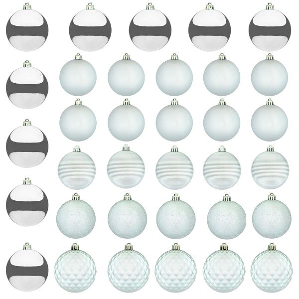 Set 34 Palline di Natale argento Universe Treasure 8 cm