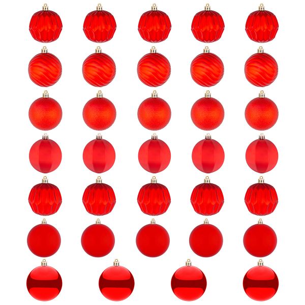 Set 34 palline di Natale rosse Rubino di Ihoa 8 cm