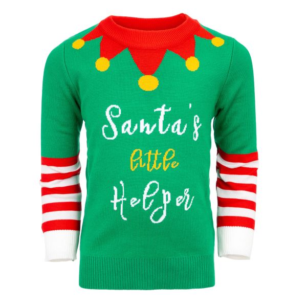 Maglione Natalizio per bambini in verde Santa's Little Helper