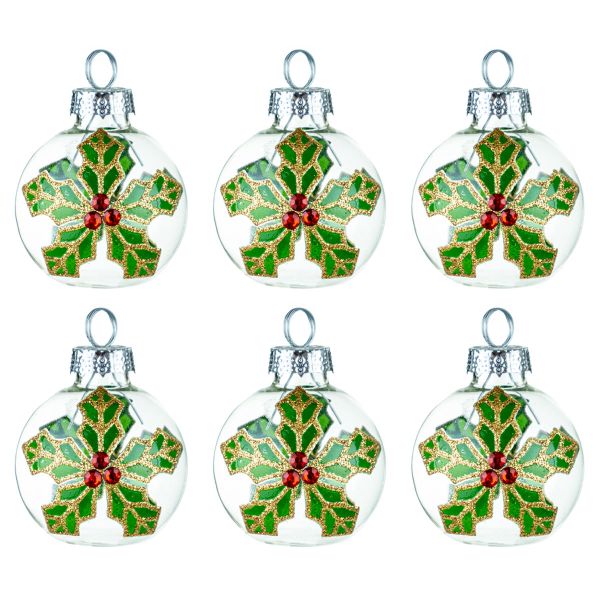 Set 6 Palline di Natale in Vetro Segnaposto Berry Game 4 cm
