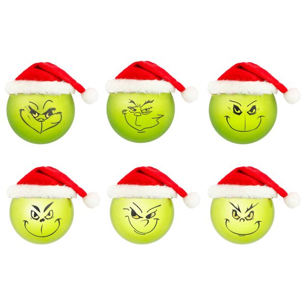 Set 6 Palline di Natale verdi Magic Grinch Face 8 cm 
