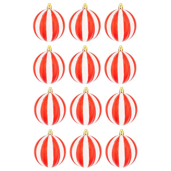 Set 12 Palline di Natale rosse e bianche Frozen Sweetness  8 cm