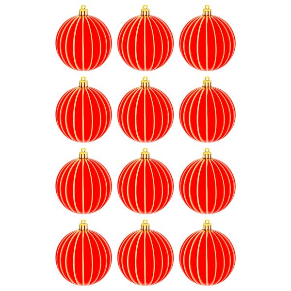 Set 12 Palline di Natale rosse Grande Muraglia 8 cm