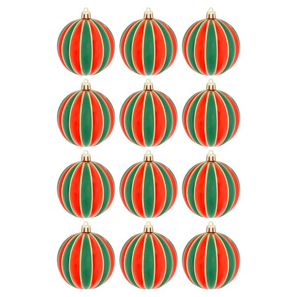 Set 12 Palline di Natale rosse e verdi Magic Light Lantern 8 cm