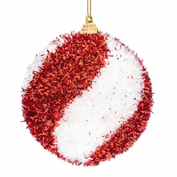 Set 5 Palline di Natale rosse e bianche Sweet Sleep Candy 9 cm