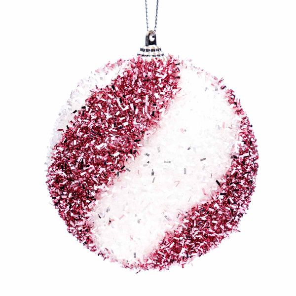 Set 5 Palline di Natale rosa e bianche Carezza di Rosa 9 cm
