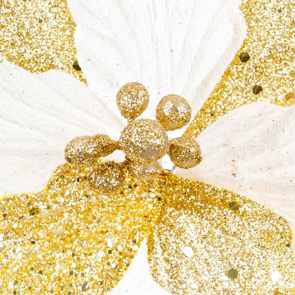 Fiore di Natale bianco e oro Holiday Bell 20 cm