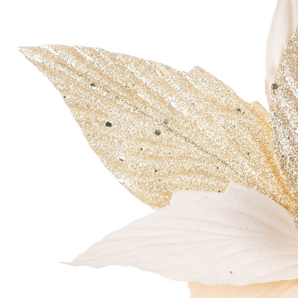 Fiore di Natale champagne con glitter Comete Halley 33 cm