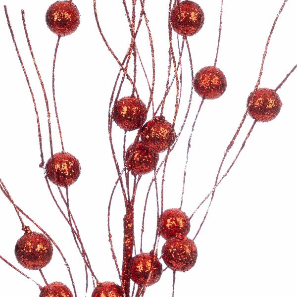 Ramo glitterato rosso con sfere Fruits du Bonheur 57 cm