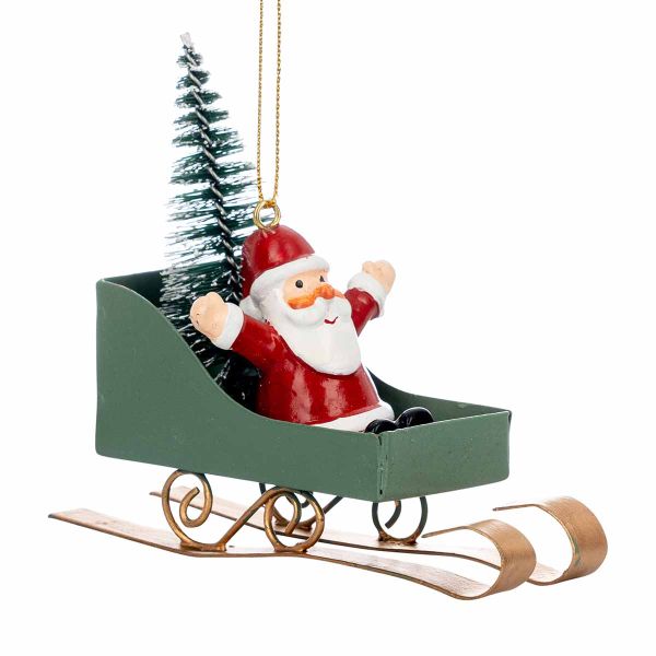 Addobbo Natalizio Santa Claus Green Sleigh 10 cm