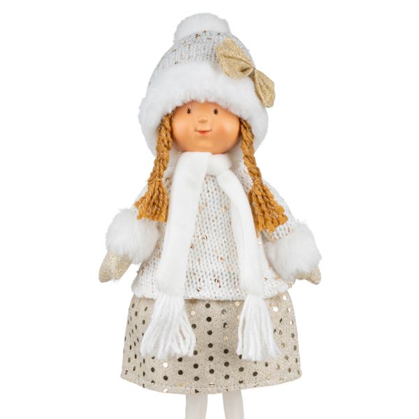 Bambina in bianco con fiocco dorato Mirty 38 cm