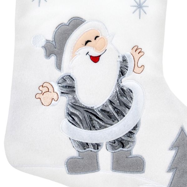 Calza di Natale bianco e argento Santa nella Foresta 40 cm