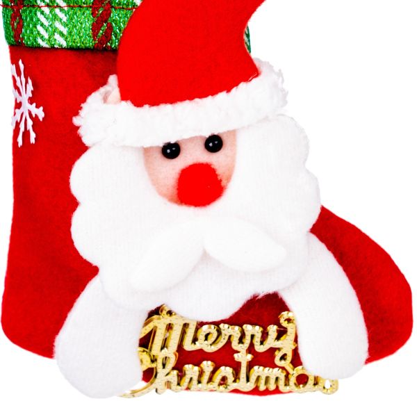 Calza di Natale rossa e verde Barba di Zucchero di Santa 16 cm