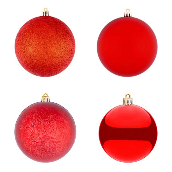 Set 8 Palline di Natale rosse Branches Flowers 10 cm